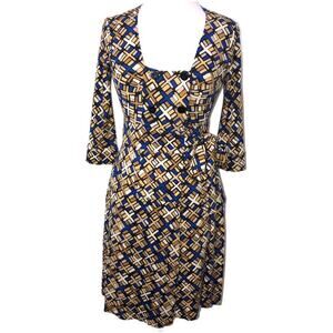 Diane Von Furstenburg Retro Geo Print Silk Jersey Dutch Wrap Dress 4 EUC